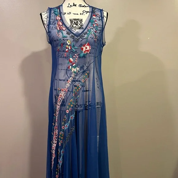 Johnny Was Johnny Was Mazzy Bias Slip Dress Blue Dream - Picture 13 of 16